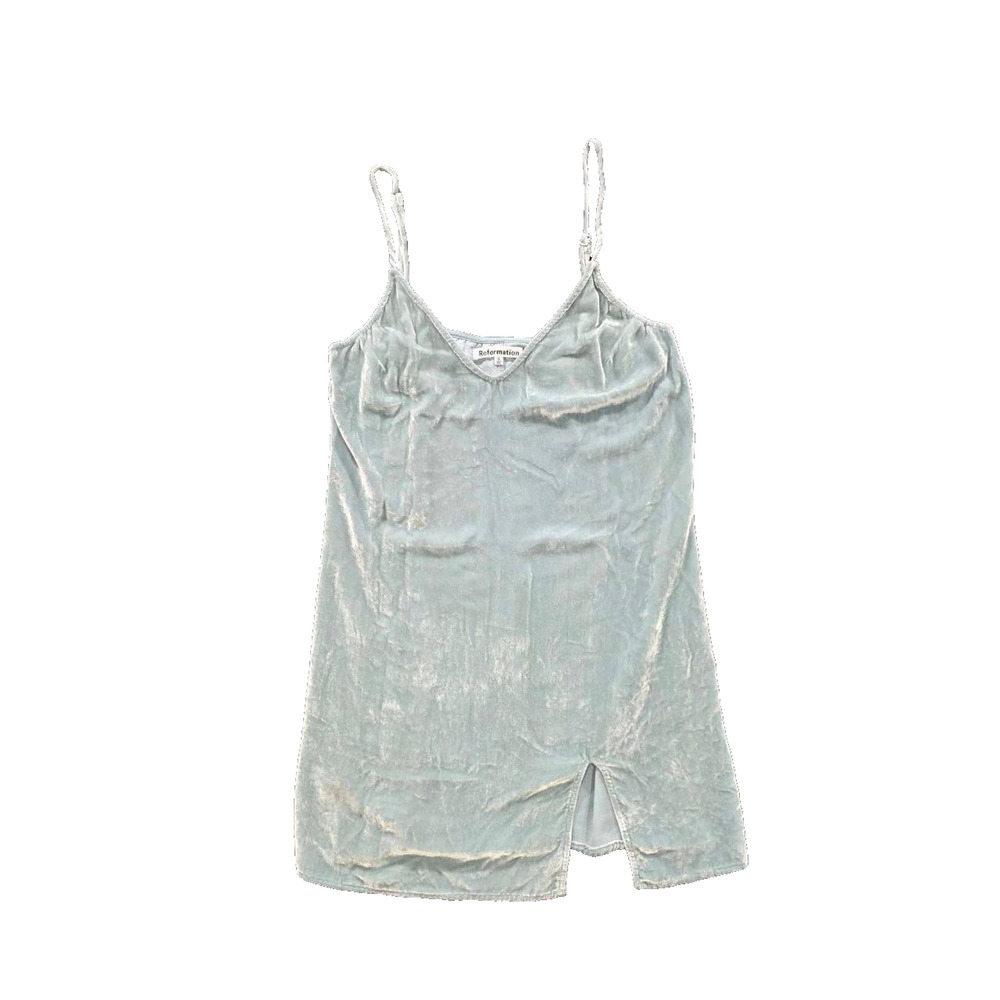 Reformation Crushed Velvet Blue babydoll Y2K Mini Slip Dress Small A009419 - Picture 2 of 11